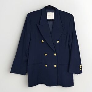 VTG Georges Marciano Navy Blue Double Breasted‎ Blazer Jacket Size 8 Gold Button